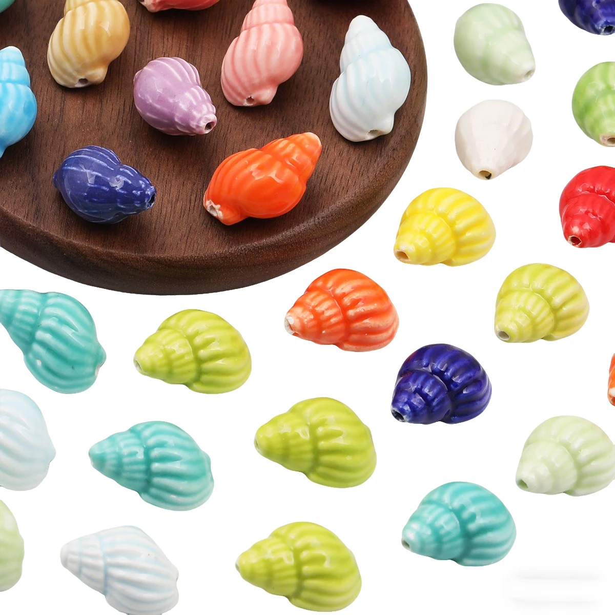 10/20pcs Random Color 21x13mm Colorful Conch Ceramic Loose Beads for Handmade Bracelet Earring Craft Supplies