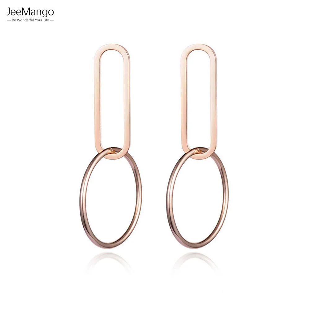 

JeeMango Women's Fashion Geometric Round and Square Rose Gold Plated Titanium Steel Women's Earrings Party Accessories JE17054