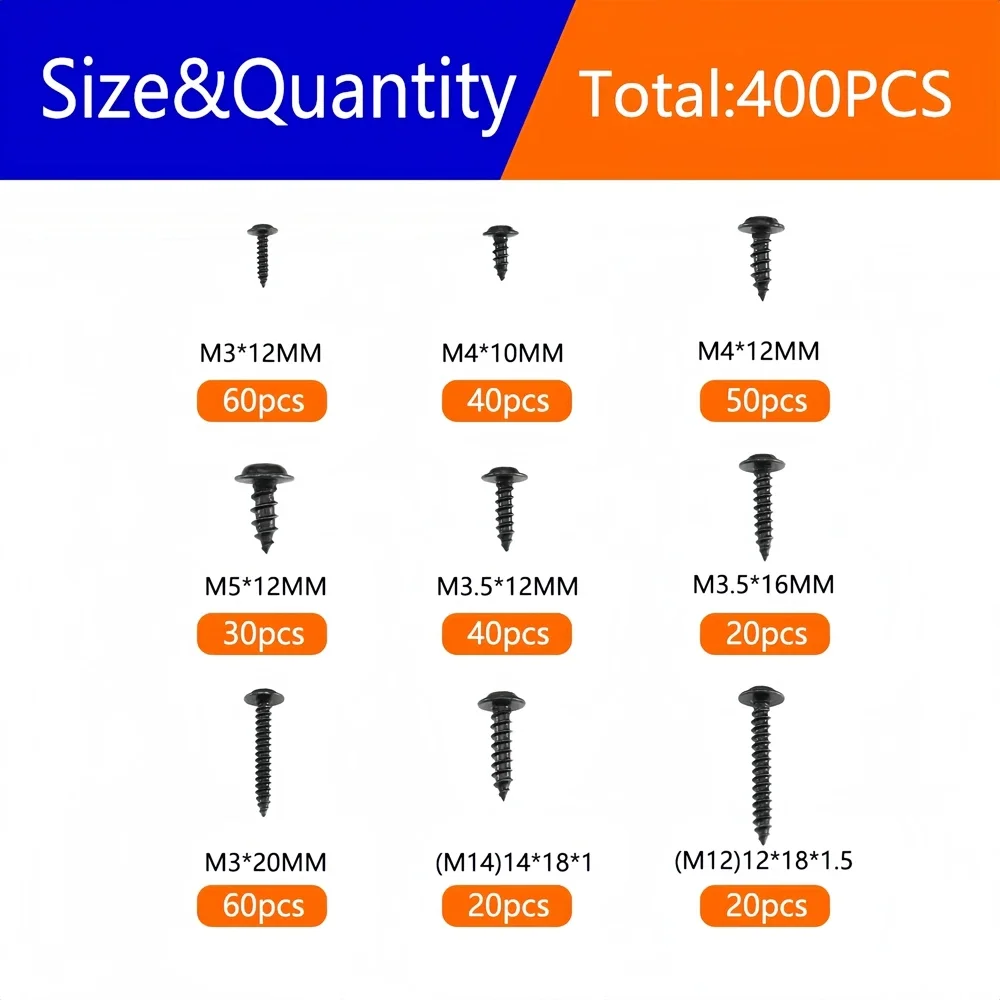 400pcs M3 M3.5 M4 M5 Flat Head Phillips Screws Assortment Kit Bolt Assortment Kit Set for Laptop Computer Electronic Products