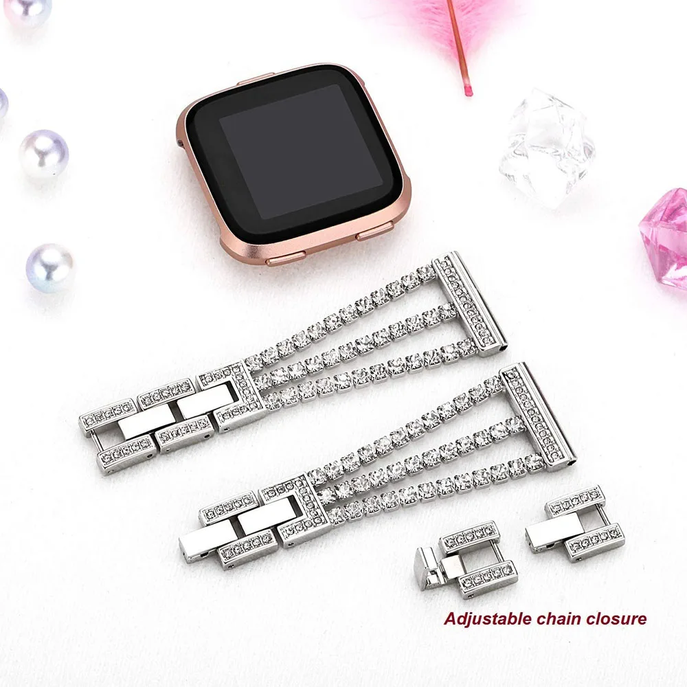 Slim Wristband for Fitbit Sense 2 Bands Dressy Metal Bracelet Bling for Fitbit Versa 3/4 Watchband Jewelry Women Strap Luxury