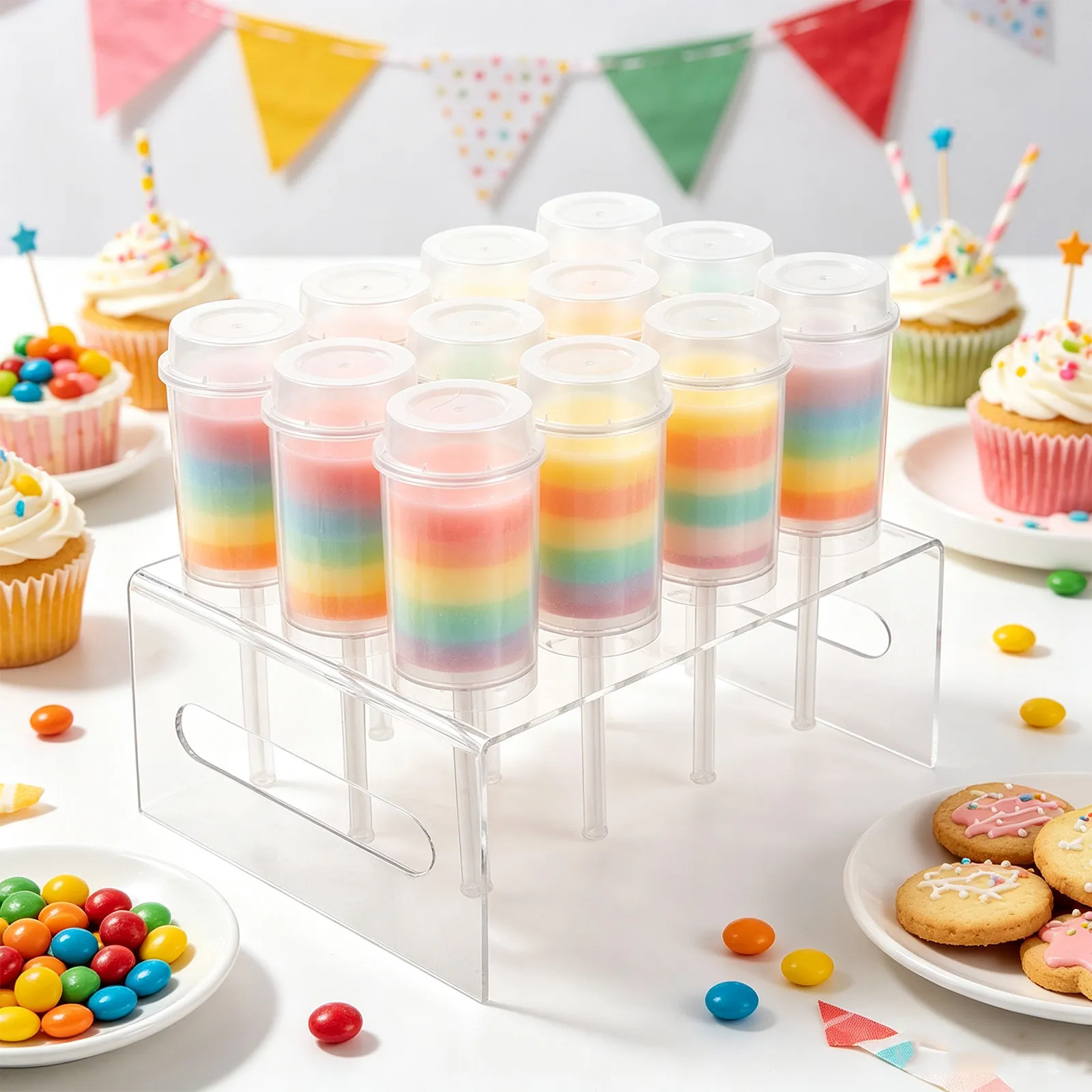 12pcs Plastic Push Pops Cake Shooters Round Shape Clear Cake Holders Ice Cream Containers Kitchen Baking Molding