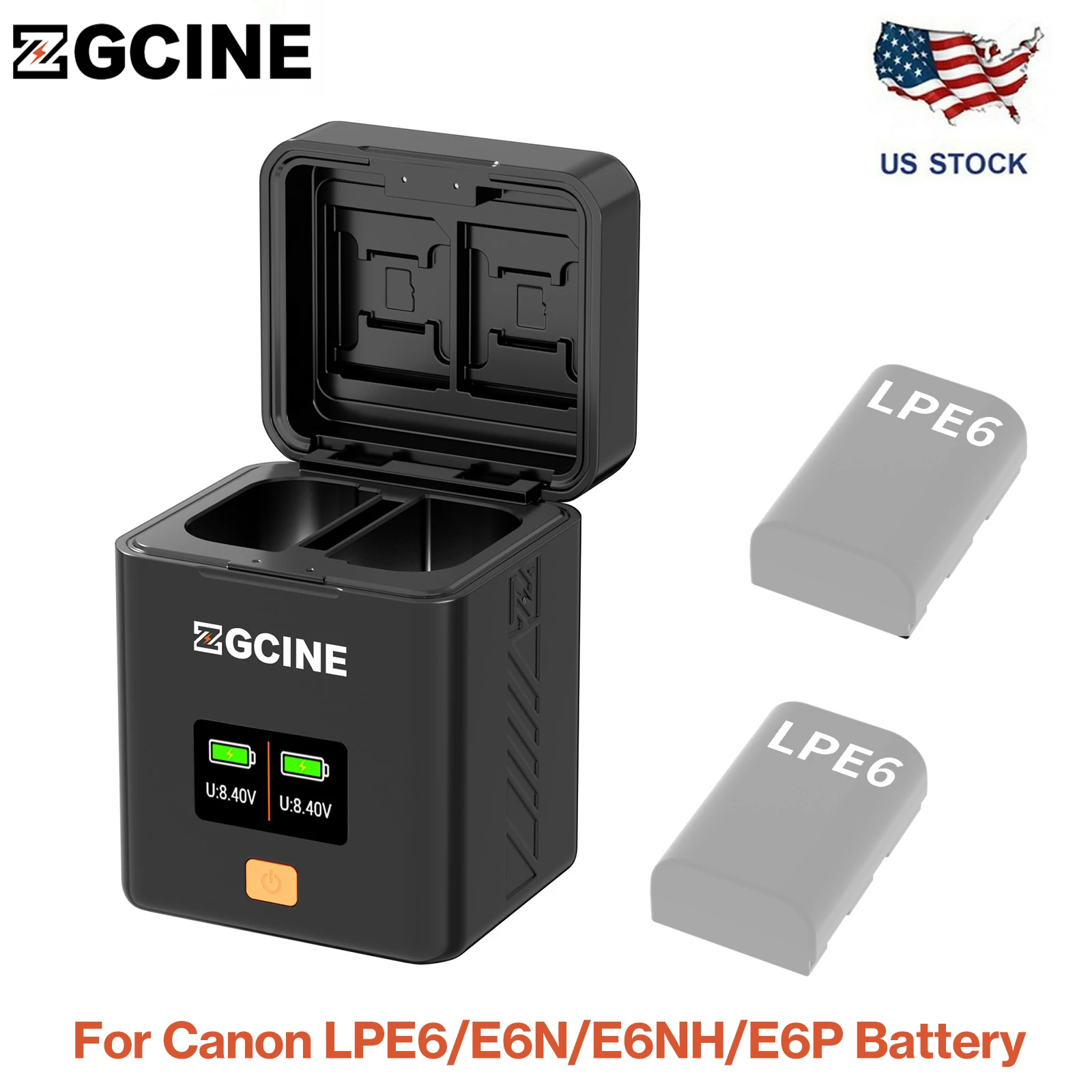 ZGCINE PS-LPE6 Dual USB-C Charger Case Box for Canon LPE6/E6N/E6NH/E6P Battery,Compatible with Canon EOS R7 R5 R6 R6 II R, 5DIV