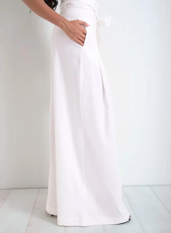 

Yu Song self-made white wide-leg trousers 7003