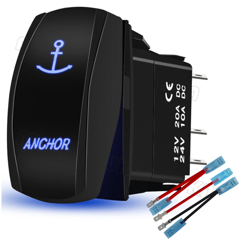 

ANCHOR Rocker Switch On-Off 12V/24V 5Pin Laser SPST Toggle Switch Blue Light With Wires Set For Marine Boat CarTruck RV