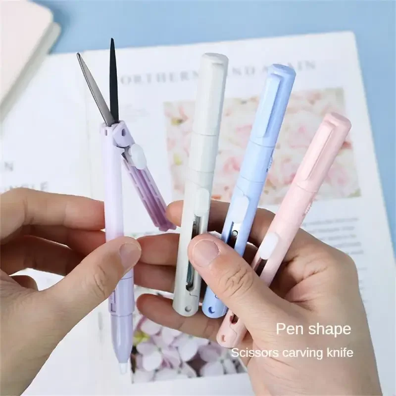 Mini Color Folding Scissor Pen Cutter Portable Size Safe Ceramic Pencutter Utility Knife for Paper Work Diary School