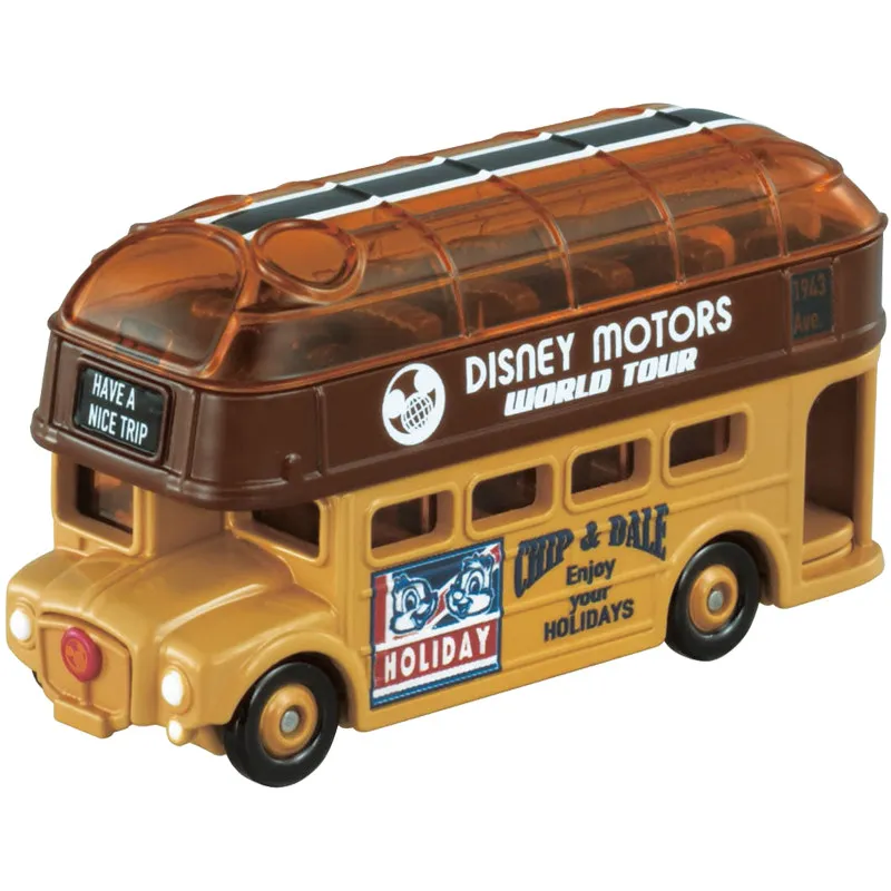 Original TAKARA TOMY Dream Tomica Disney Motors Chip 'N' Dale Double Decker Sunny Decker Bus Open Roof Diecast Collectible Gift