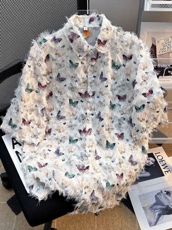 

Мужская футболка из ледяного шелка с коротким рукавом, летняя коллекция 2025, новинка, модный дизайн с бахромой, парная верхняя одежда свободного кроя для молодежи