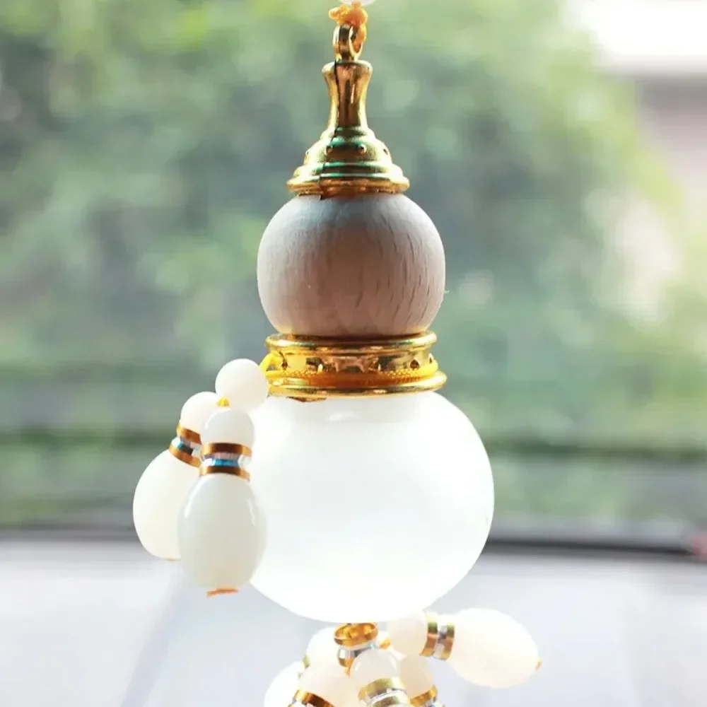 Car Perfume Bottle Mini Gourd Shaped Pendant White Jade Tassel Wood Lid Aromatherapy Air Freshener Auto Perfume Pendant Bottle