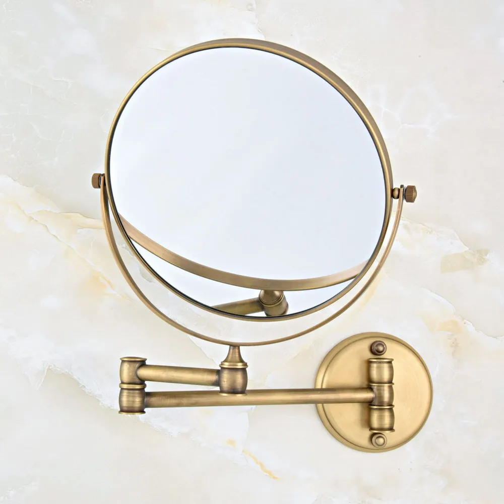 

Bath Mirrors 3 x Magnifying Mirror of Bathroom Makeup Mirror Folding Shave 8" Dual Side Antique Brass Wall Round Mirrors tba635