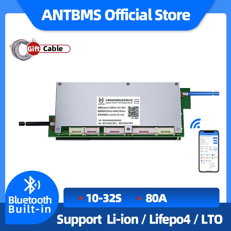 ANT BMS 10S-24S 12S 13S 14S 16S smart bms 80A 200A For Lithium Battery With Bluetooth Built-in 24V 36V 48V 60V Smart Balance