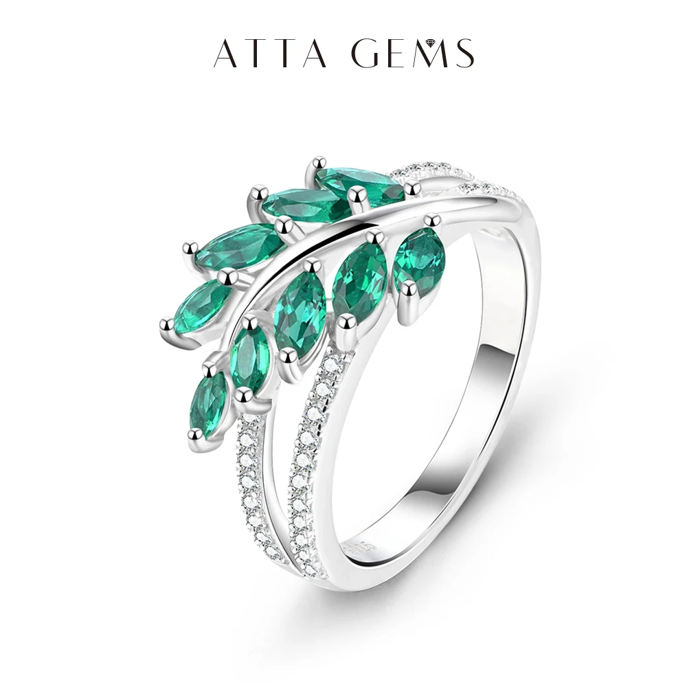 

ATTAGEMS Classic 925 Sterling Silver Lab Emerald Created White Sapphire Gemstone Anniversary Band Ring For Women Fine Jewelry