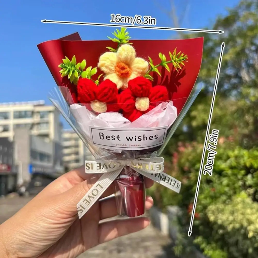 Bouquet de fleurs de décoration, bricolage, tricot tricoté, joli Bouquet de fleurs, dessin animé élégant, Mini Bouquet de fleurs, cadeau pour étudiant