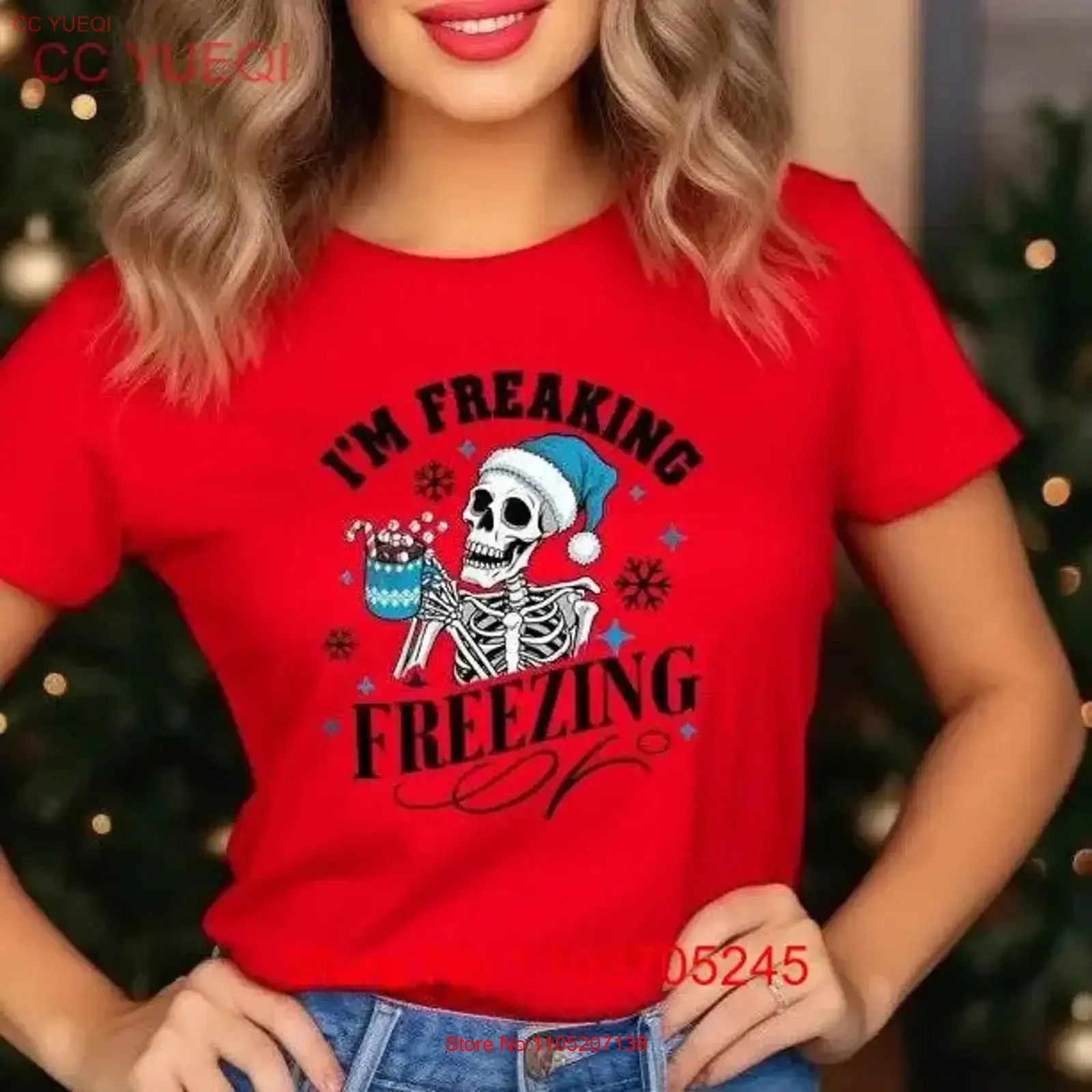 

I'm Freakin Freezing Christmas Skeleton Bella Холщовая футболка с круглым вырезом DTF 50031, винтажная стираная дизайнерская одежда, стильная мужская одежда