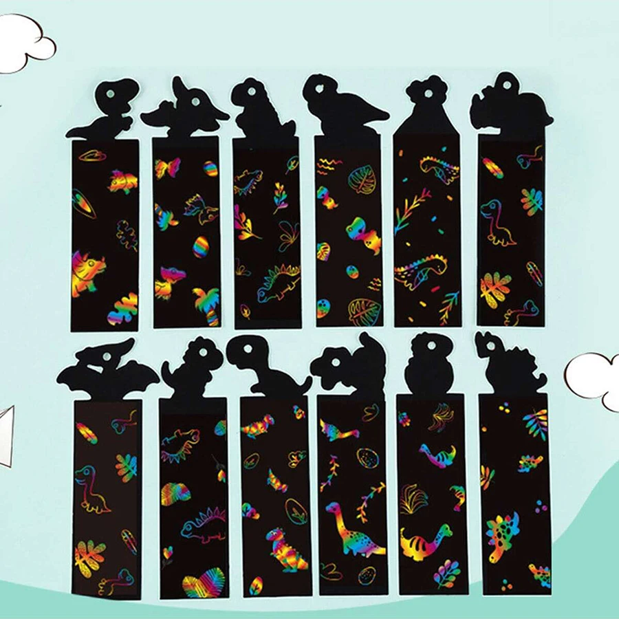 12pcs/set Bookmark Scratching Painting Paper 4 Themes Available 12 Styles Ship Random Mini Handmade DIY Scratching Drawing Toys