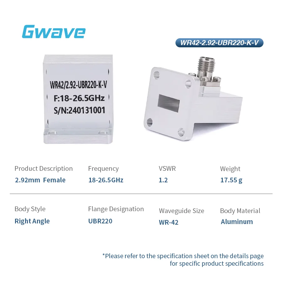 WR-42 to 2.92mm Female Right Angle Waveguide Adapters UBR220 Flange 18-26.5GHz Coax Telecom Parts
