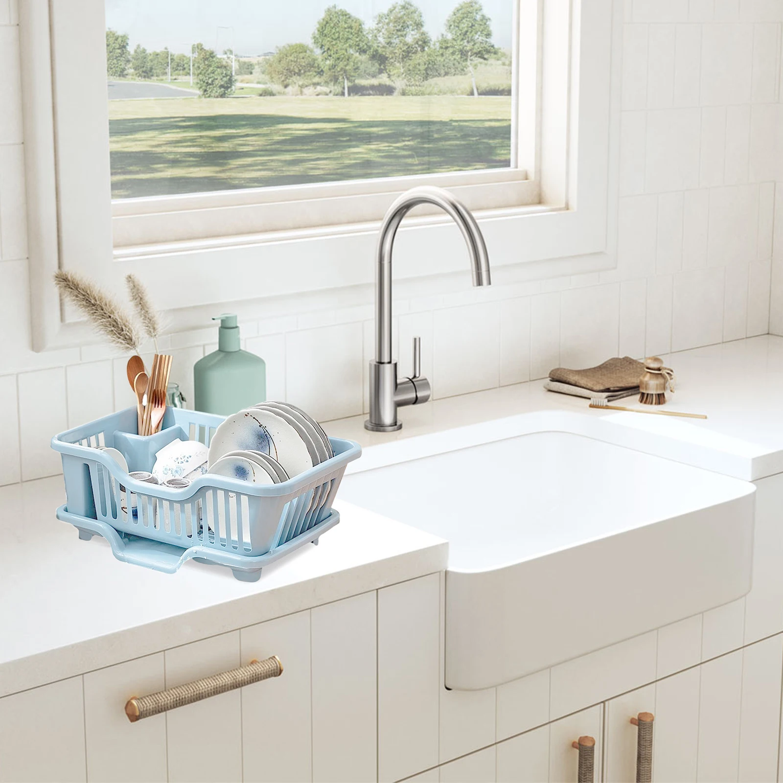 

Multi-Function Tableware Rack Kitchen Countertop Organizer Dish Draining Rack Sink Storage Shelf Drain Water