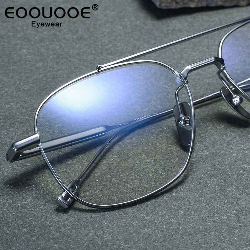 Pure titanium Pilot Optical Glasses Men's Hyperopia Myopia Eyeglasses Progressive Prescription Anti-Reflection Double Bridge