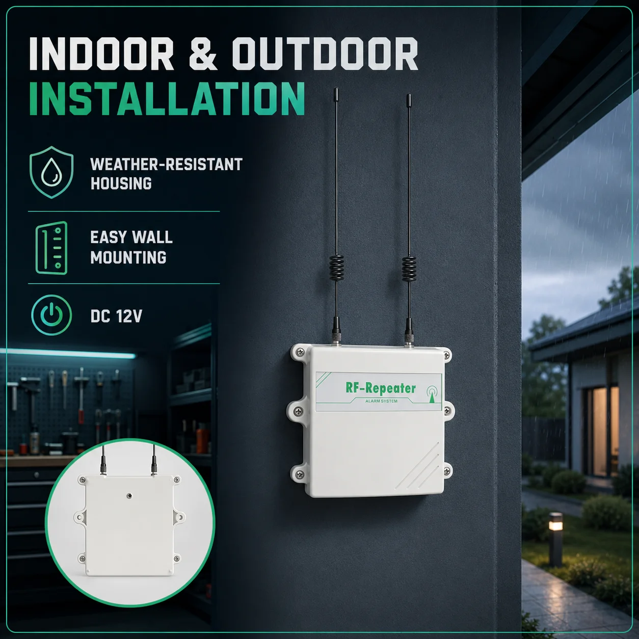 Dual Antenna 32‑Code Learning RF Relay 433MHz Alarm Signal Extender DC12V With US EU Plug For Home Villa Security Protection