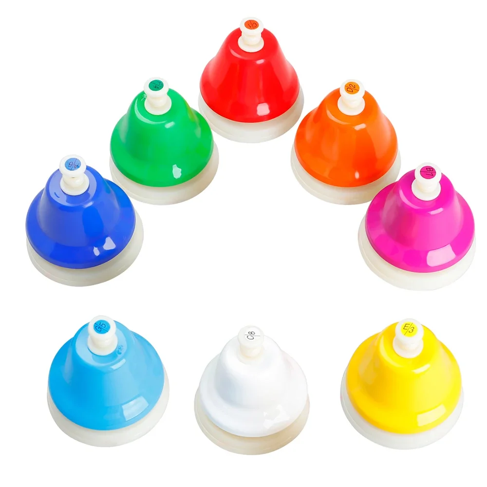 Orff ชุดเครื่องดนตรี Handbell สีสัน 8-Note Hand Bell เด็กเพลงของเล่นเด็ก Early Education ของขวัญคริสต์มาสที่สวยงาม