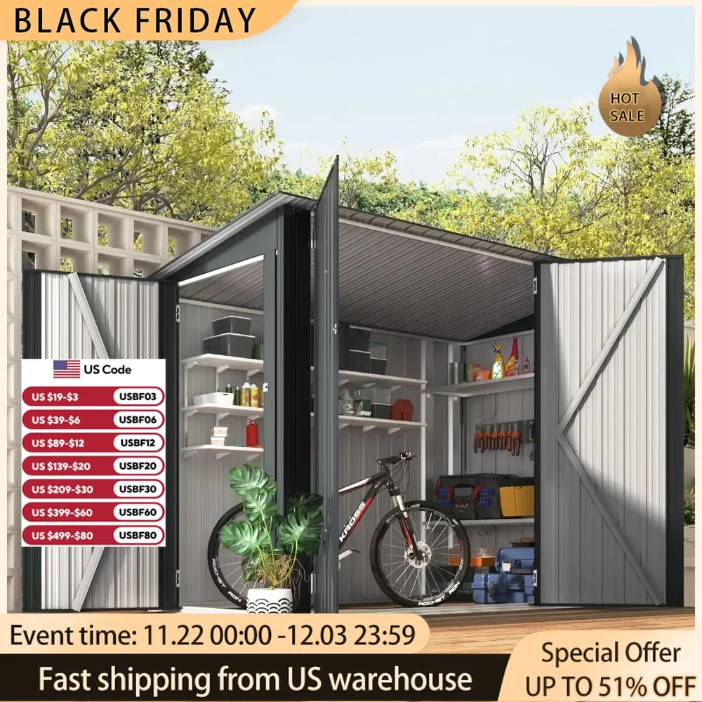 Sheds Outdoor Storage Shed 4' X 7.5' Outdoor Horizontal Sheds & Outdoor Storage With Triple Lockable Door Garden Buildings Tools