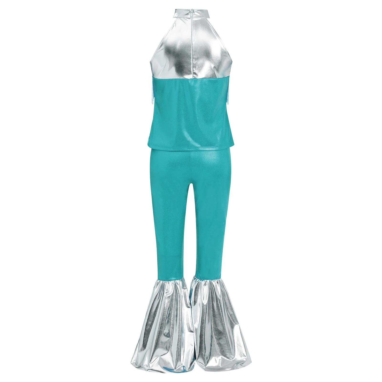 Kinderen meisjes disco sets hippie cosplay outfits prestatie kostuum lovertjes halter top met wijde pijpen broek voor jaren '70 themafeest