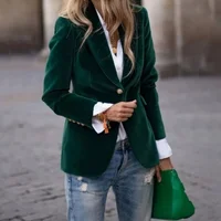 2025 Otoño/Invierno nuevo Blazer de pana Lisa para mujer tela lisa gruesa, estilo de invierno Premium, elegante para el trabajo/Gala/diario