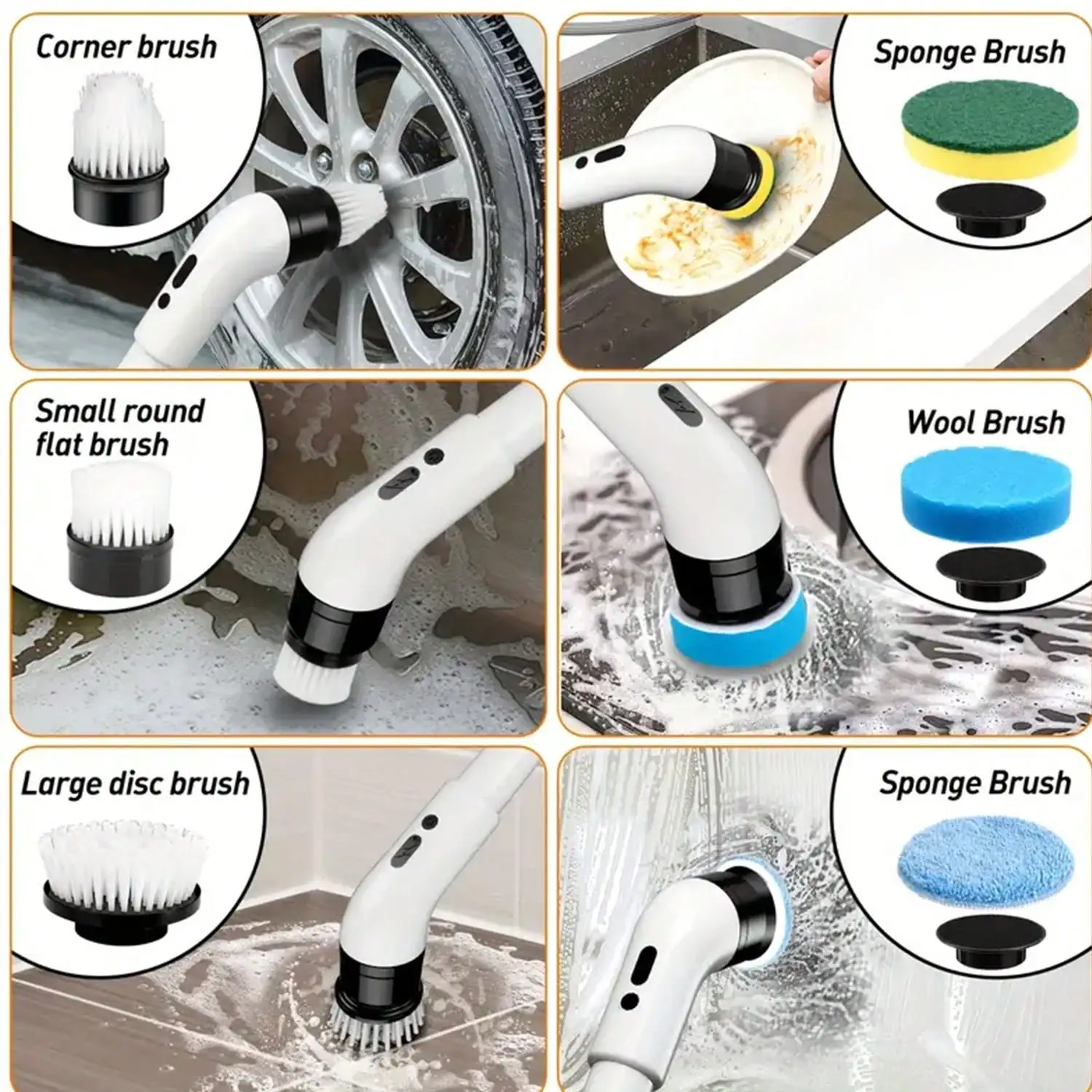 Elektrischer Schleuderschrubber, 2500 mha wiederaufladbare kabellose Reinigungsbürste, IPX7 Badezimmerwäscher, Duschschrubber mit 9 austauschbaren