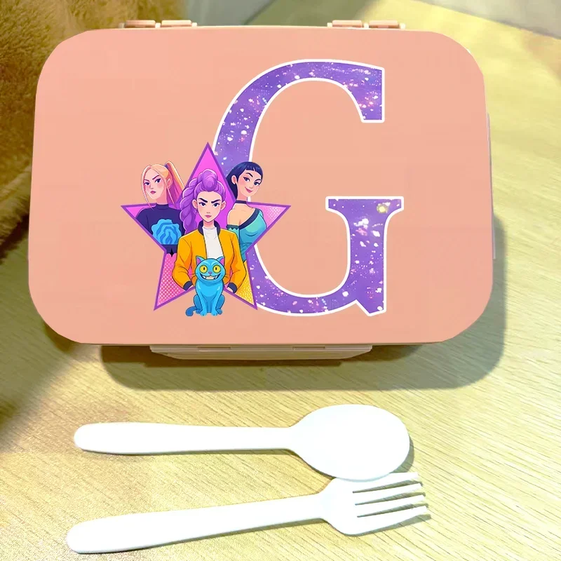 Kpop Demon Hunters K-pop Food Containers School Picnic Separate Lunchbox Letter A-Z for Lumi Mila Zoi Hunter Flip Lunch Box Gift - view 3