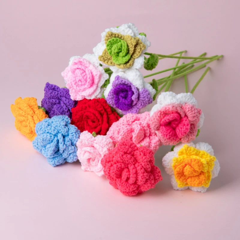 

Вязаные крючком розы ручной работы, искусственная цветочная композиция из пряжи, подарок на День матери, для девушки, на годовщину