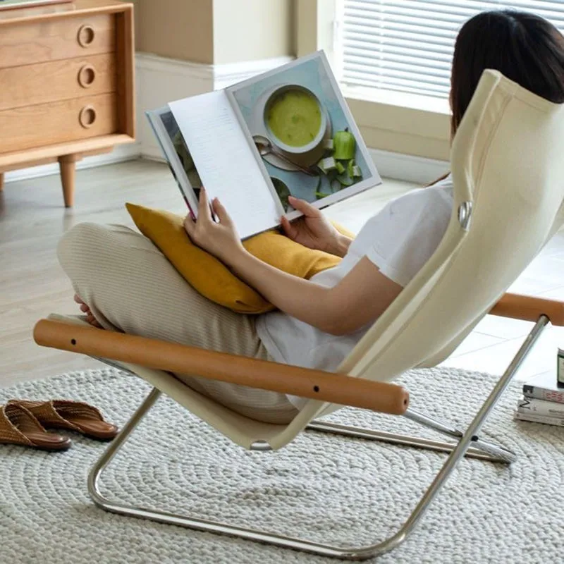 MOMO Folding Chair Simple Canvas Sofa Chaise Longue Japanese Balcony Household Lazy Outdoor Leisure Beach Chair