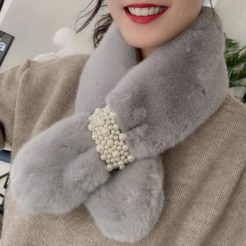 Women Winter Faux Rabbit Fur Scarf Warm Soft Neck Warmer Korean Style Collar Cozy Neck Shawl for Autumn Winter Fashion Accessory