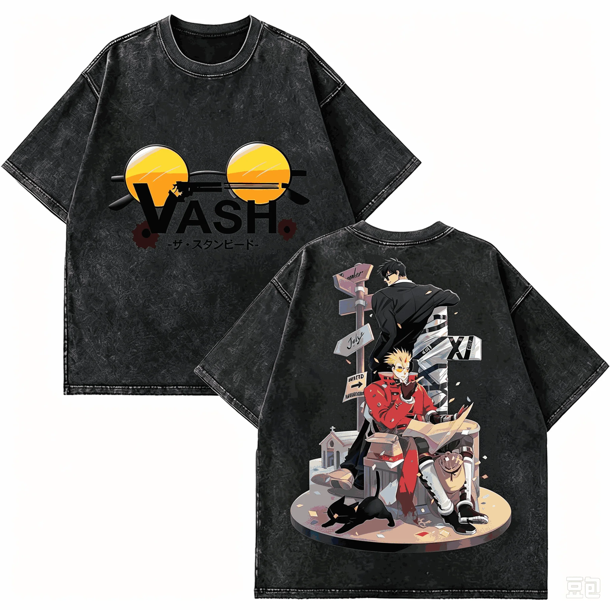 Trigun Washed T-shirt Oversized Unisex Print T-shirts for Men Women Fashion Hip Hop Street high quality Vintage Loose Couples