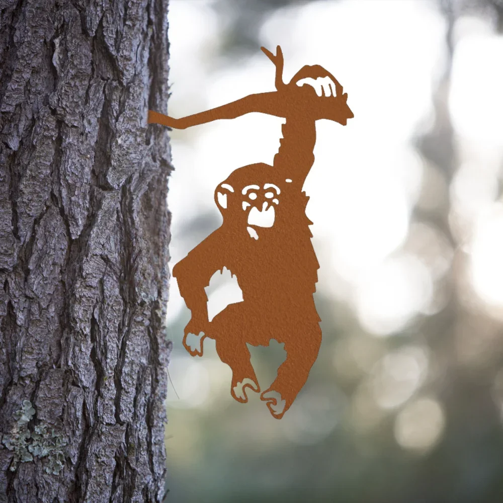 CIFBUY Monkey Hanging On Branch Iron Garden Stake, Stylish Metal Sculpture, Elevate Outdoor Yard Patio Home Decor Ornament