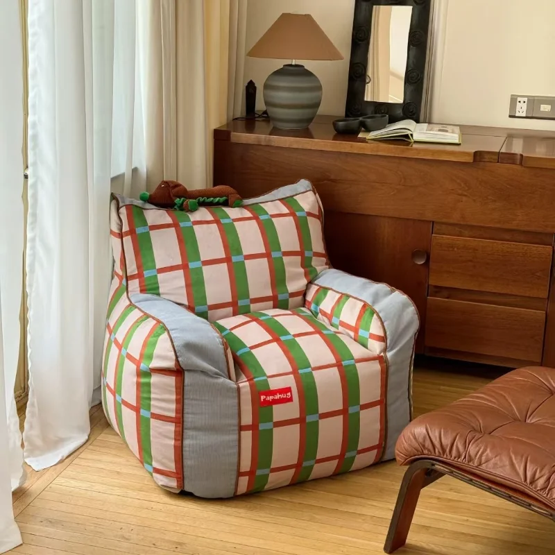 

Simple Retro Plaid Lazy Sofa Net Celebrity Single Bean Bag Chair Living Room Leisure Tatami Particle Filled EPP