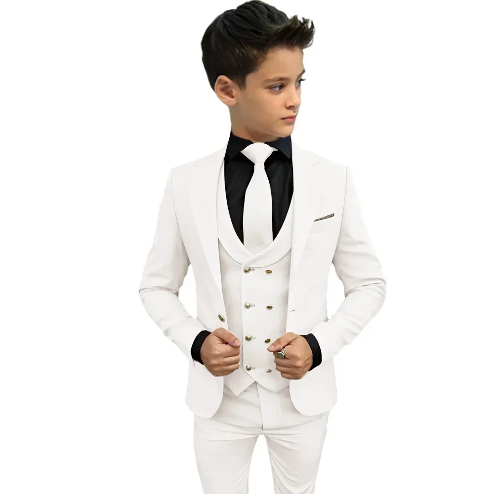 

Teenager Kids Tuxedo Costume Children Luxurious Jacket Vest Pants 3PCS Photograph Suit Flower Boys Formal Wedding Dress