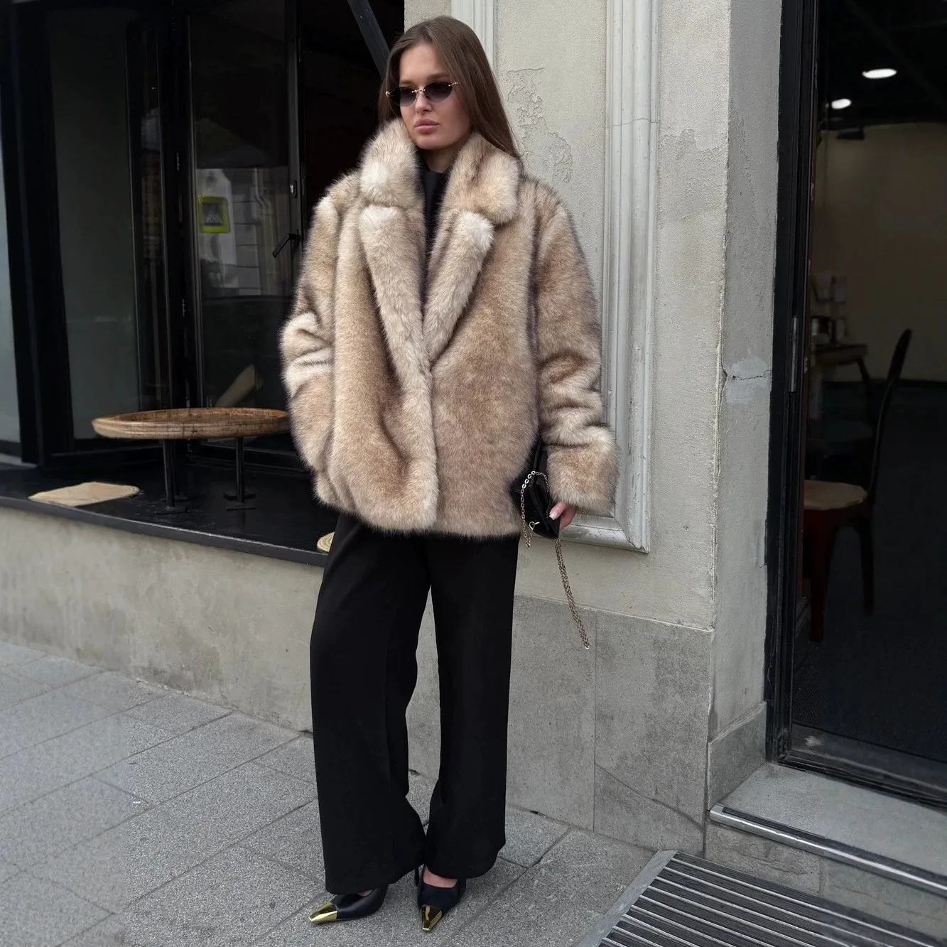 Pocket Loose Fit Coat Streetwear with Mid Long Regular Sleeve Edgy Street Hoodless Notched Lapel Long Sleeve Autumn Women Jacket