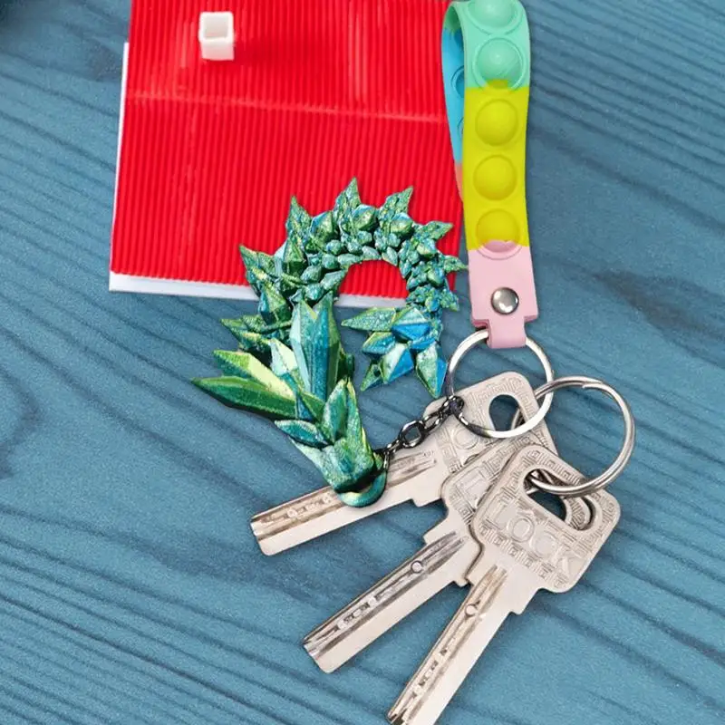 Crystal Dragon Keychain 3d Printed Chinese Dragon Keychain Rainbow Pearlescent Colors Interlocked Body Segments And Legs Statue