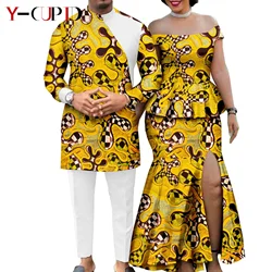 Conjunto Africano Dashik Top e Calça para Homens e Mulheres, Combinando Roupas Casal, Tee e Saia Split Conjuntos, Fatos Kaftan, Y23C017, Y23C017
