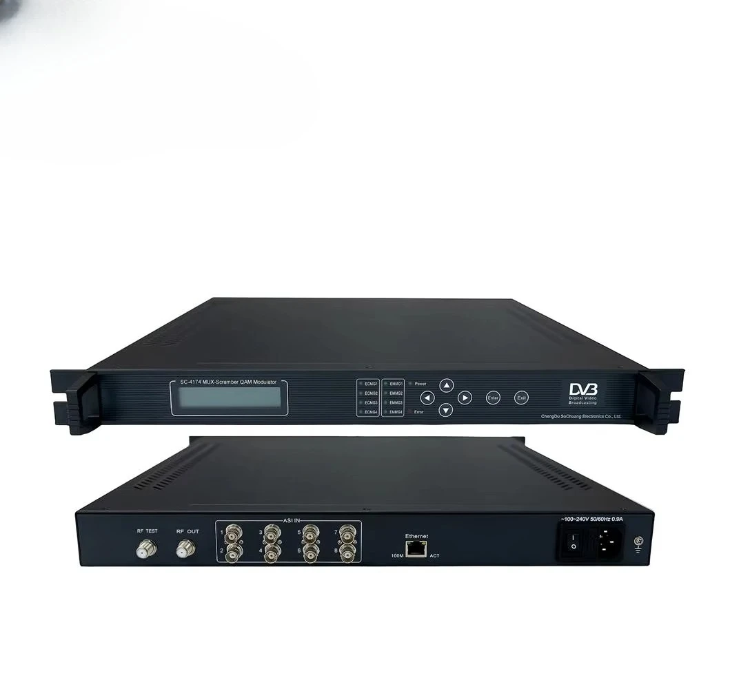 4174 8*ASI to 4 QAM Modulator with MUX-Scrambler Cas (8*ASI IN,4*DVB-C     Out)
