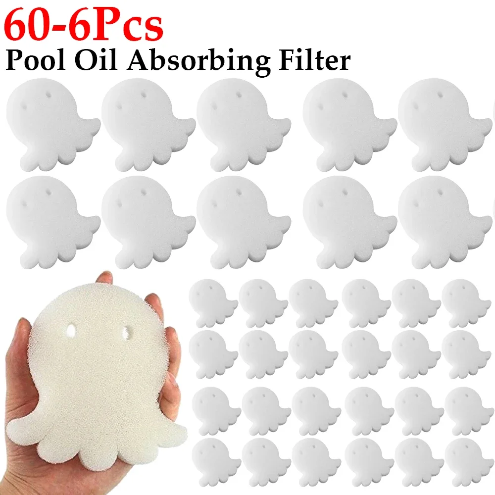 

60-6Pcs Swimming Pool Octopus Oil Absorbing Filter Sponge SPA Floating Cleaning Tools Swimming Pool Spa Pond Tub Accessories