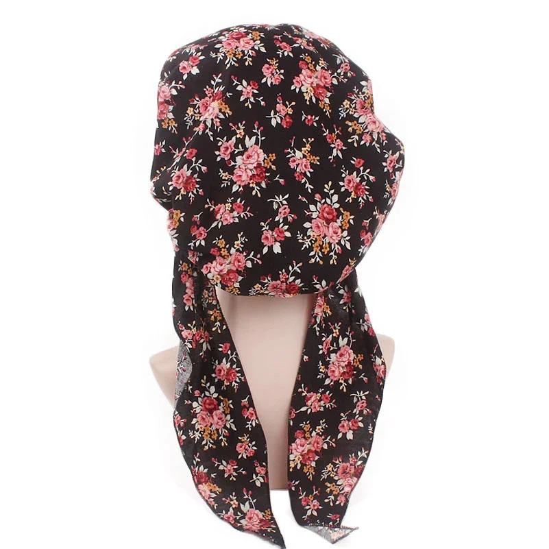Gorros de turbante con estampado de algodón para mujer, gorro Hijab musulmán de estilo Pastoral, Bandana elástica, banda para el pelo larga, pañuelo