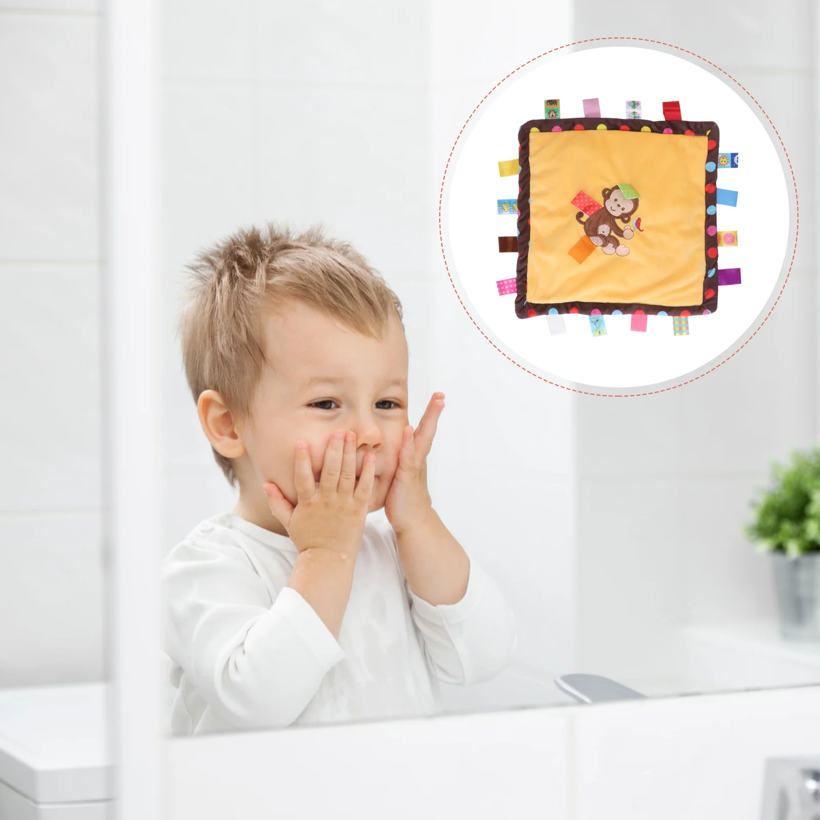 Panno per dentizione scimmia realizzato in cotone premium 16 etichette interattive Panno da masticare per bambini per lenitivo ed esplorazione Cura dentale infantile
