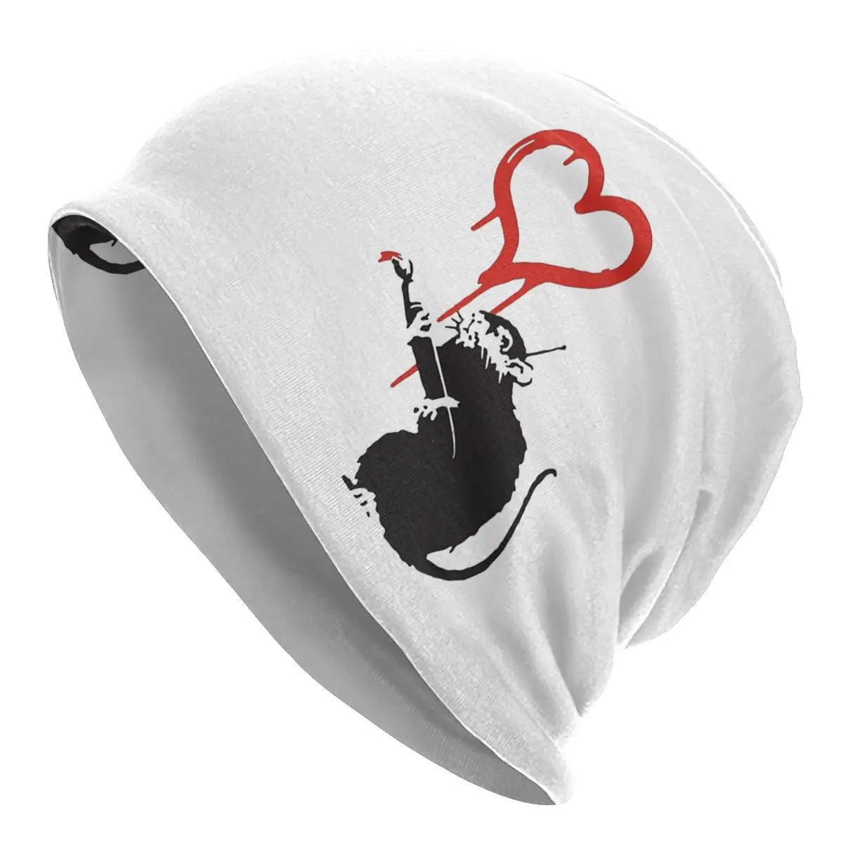 Hearts Rat With Remote Control Banksy Graffiti Autumn Female Thin Beanies Double Used Cycling Bonnet Hats