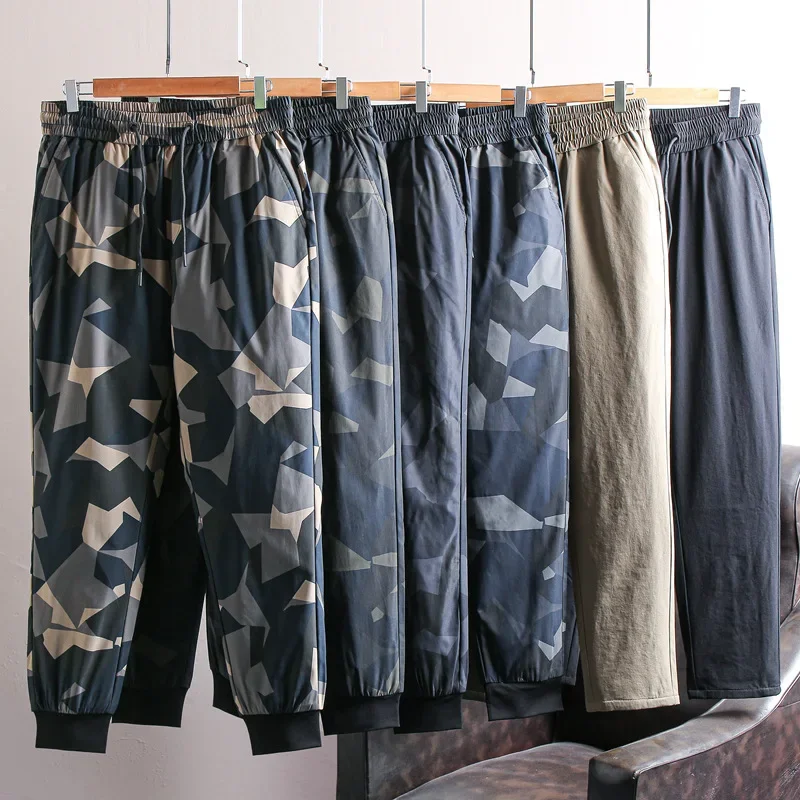 Men Winter Camouflage Down Pants White Duck Thicken Plus Size Loose Straight Thermal Down Trouser Sweatpants Cotton Warm Pants