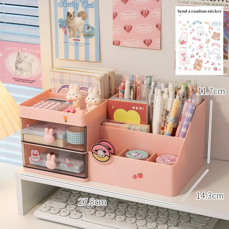 Kawaii Desktop Cosmetic Storage Box Organizer Cassetto Portaoggetti per ufficio Cancelleria Portapenne da scrivania Bunny Drawer Jewel Organizer