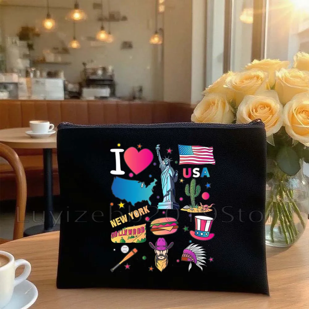 American Brazil India Mexico Russia Nigeria Ethiopia Hand Drawn Flag Map Canvas Bag Cosmetic Makeup Bag Pencil Case Zipper Pouch