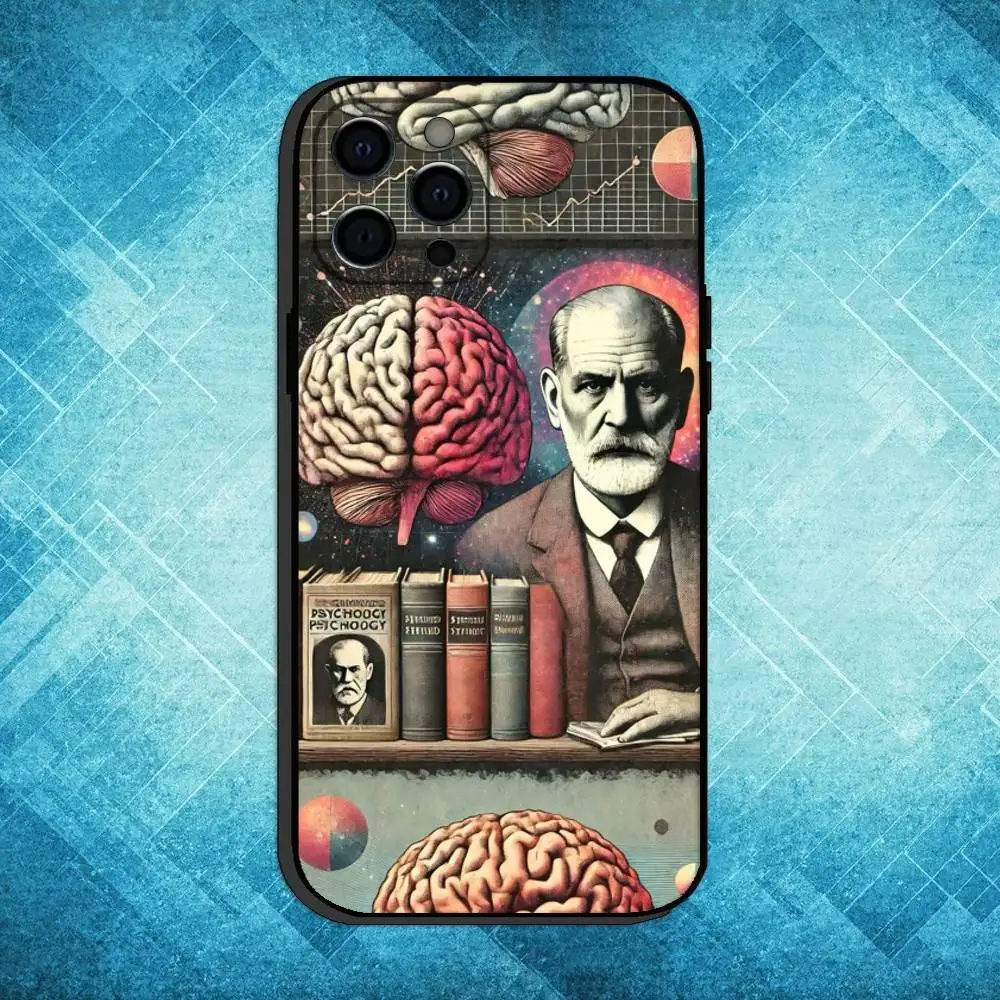 حافظة هاتف Sigmund Freud للتحليل النفسي لهاتف iPhone17,16,15,14,13,12,11 Plus، Pro Max غطاء أسود ناعم