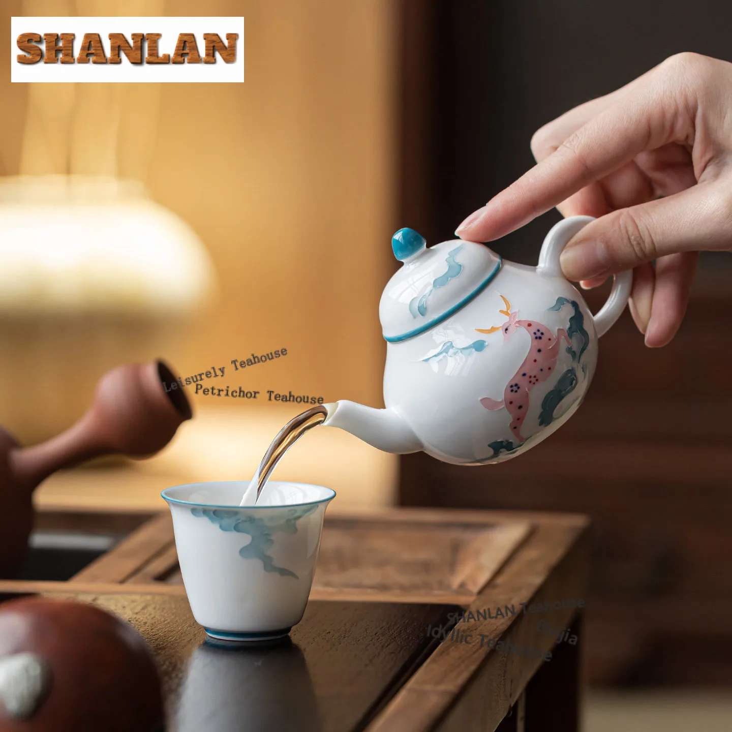 130ml Stack Painting Cloud Sika Deer Teapot Handmade Tea Infuser Pot Tea Brewing Kettle With Strainer Dahongpao Cha Ornaments