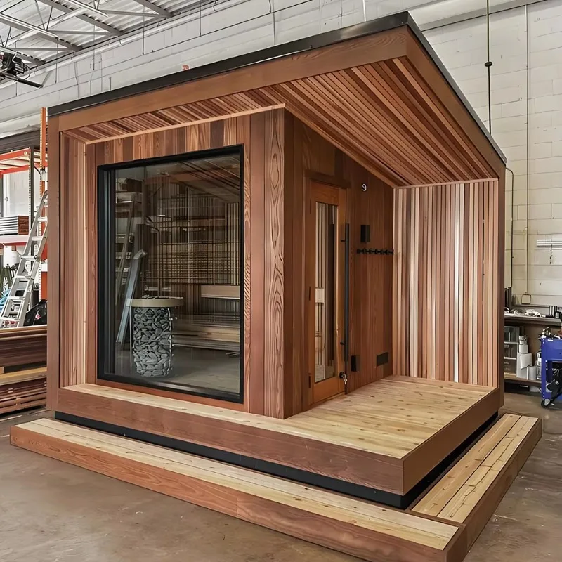 Rilassamento sanitario con pannello di controllo elettrico in legno massello per 2 persone prefabbricato all'aperto di grandi dimensioni per sauna 3KW 6KW