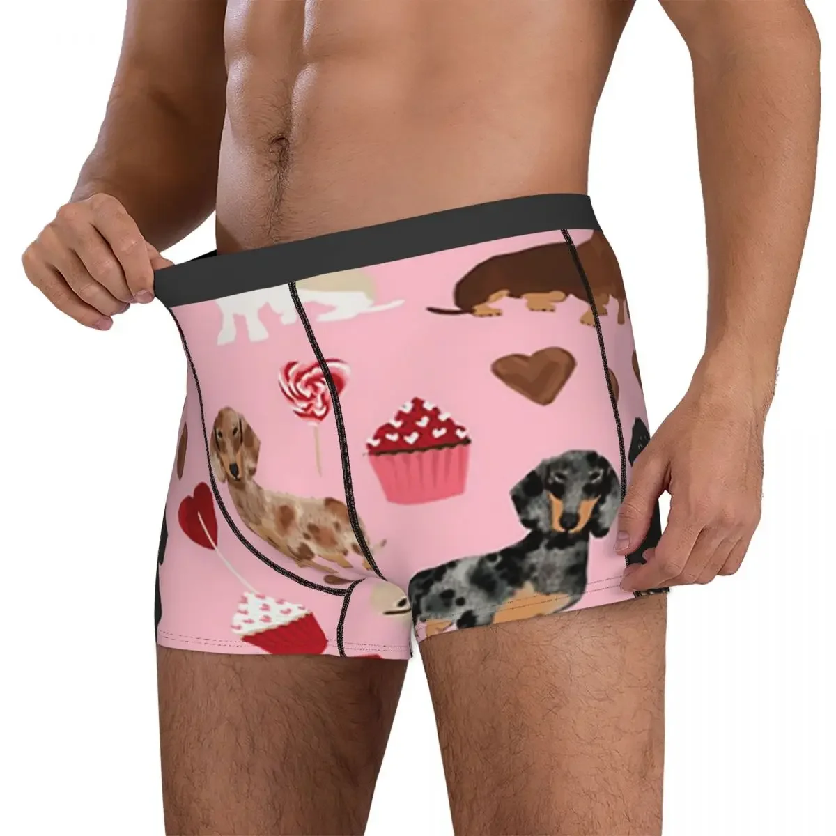 Boxer Underpants Shorts Dachshund Dogs Hearts Cookies Panties Men's Breathable Underwear for Homme Man Boyfriend Gift